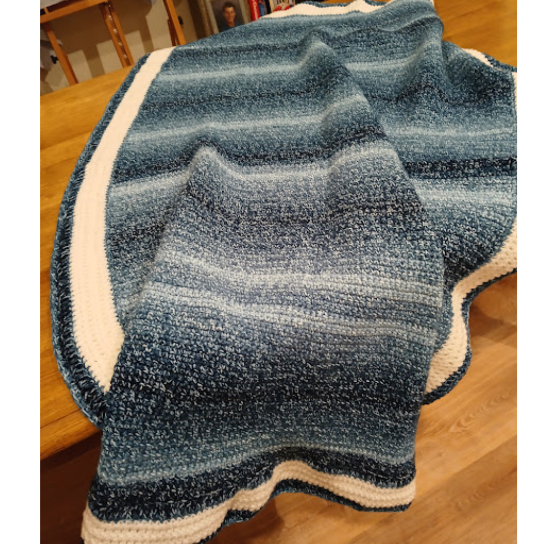 Varigated Blues Blanket - Small Blanket, Throw, Crocheted Afghan, Made from Alpaca Wool Polyester blend Yarn.