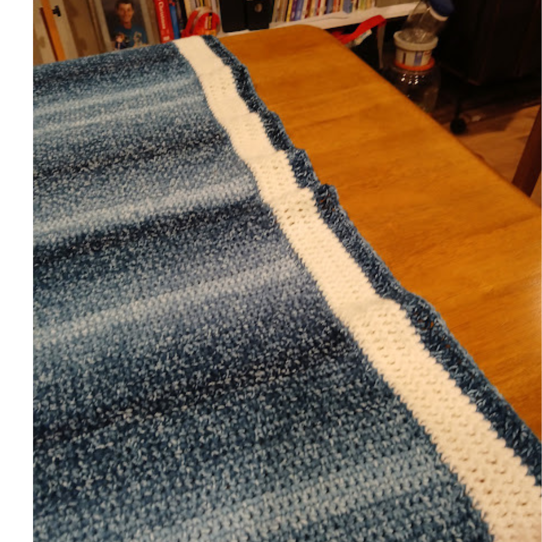 Varigated Blues Blanket - Small Blanket, Throw, Crocheted Afghan, Made from Alpaca Wool Polyester blend Yarn.