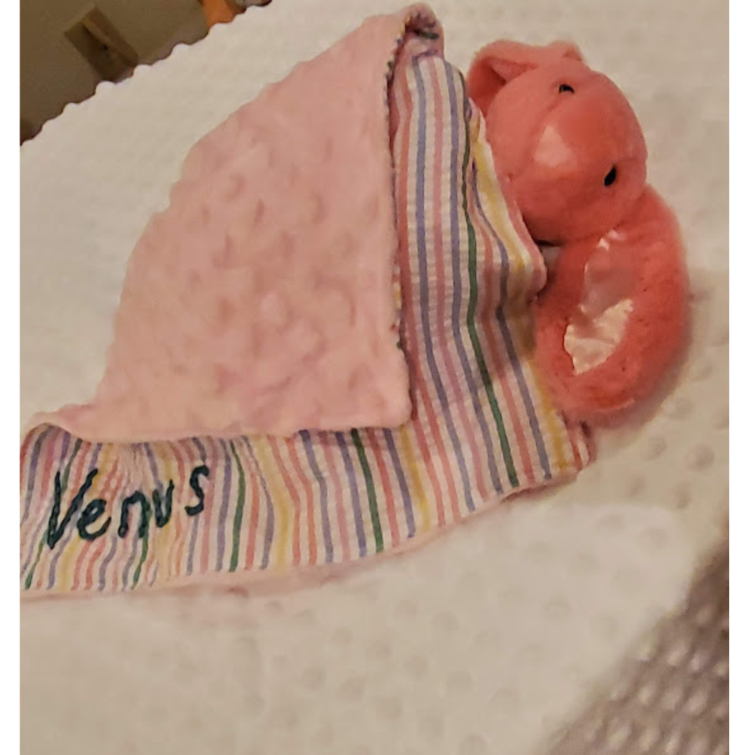 Handmade Bunny Lovey Blankie – Custom Heirloom Security Blanket with Plushie