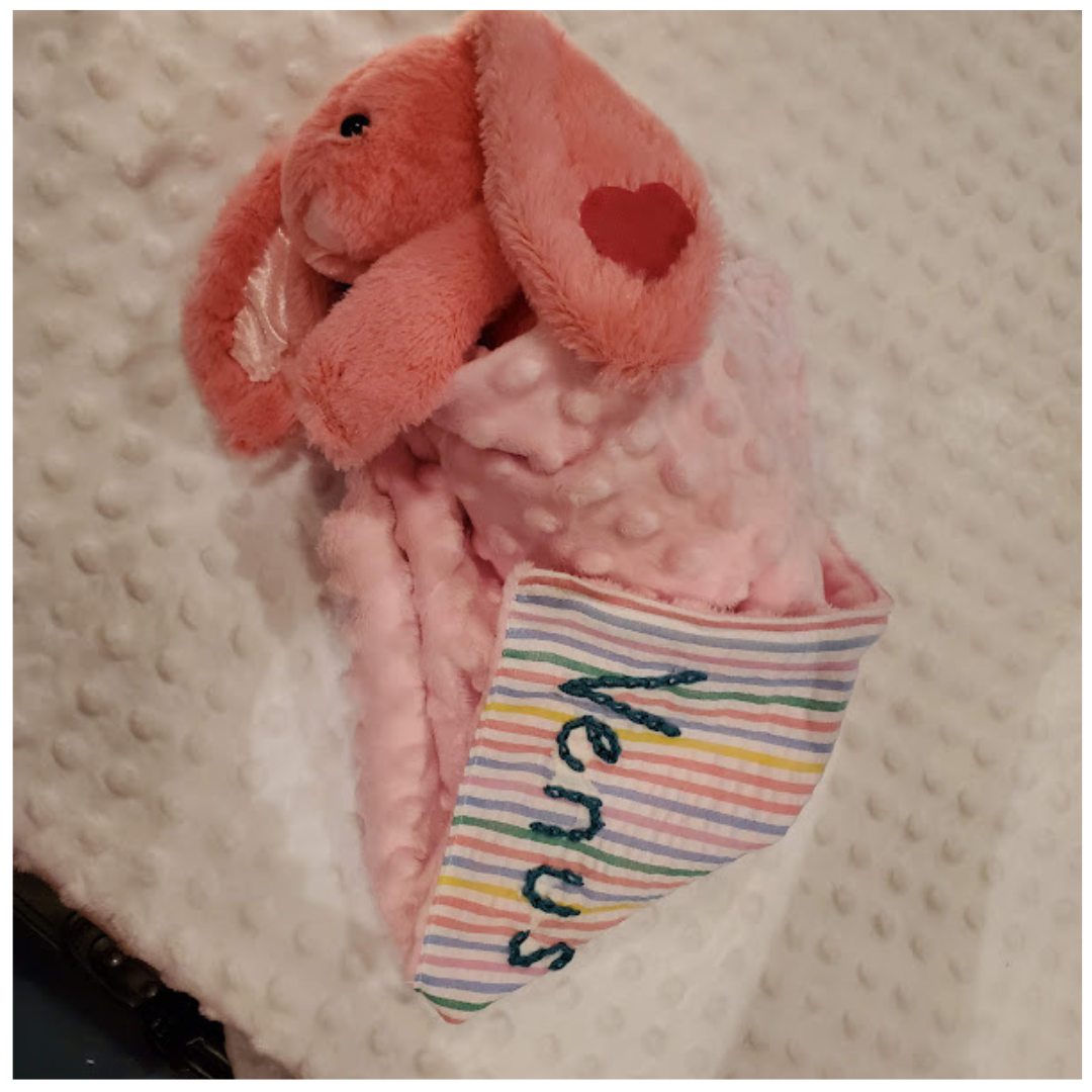 Handmade Bunny Lovey Blankie – Custom Heirloom Security Blanket with Plushie