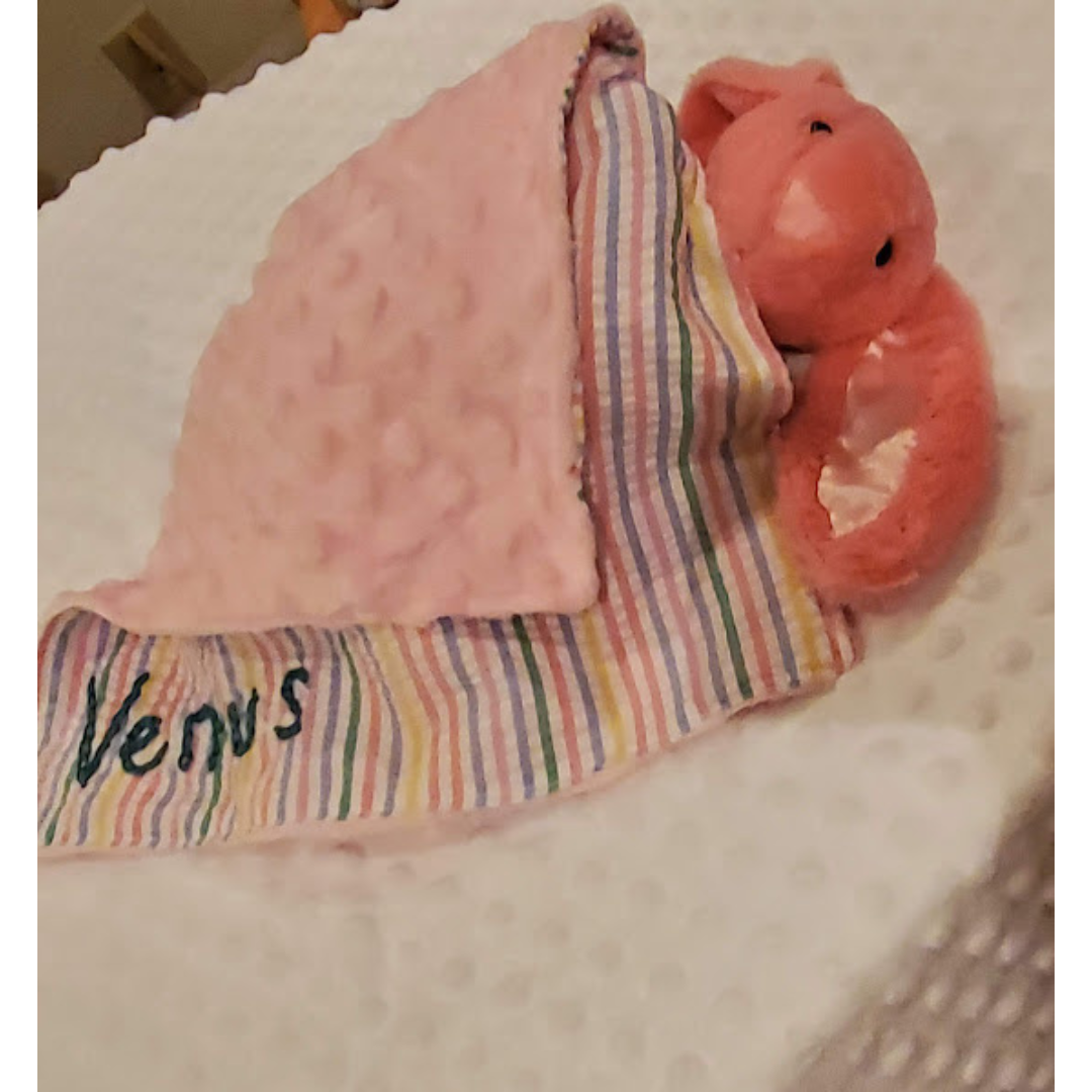 Handmade Bunny Lovey Blankie – Custom Heirloom Security Blanket with Plushie