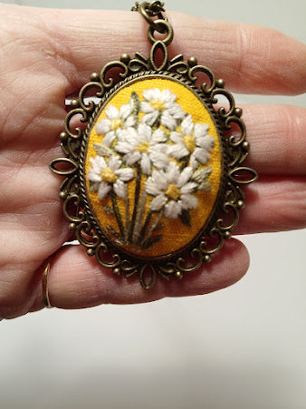 Hand Embroidered Pendant, Old fashioned Pendant and chain, One of a kind, no exact duplicates. (Copy)