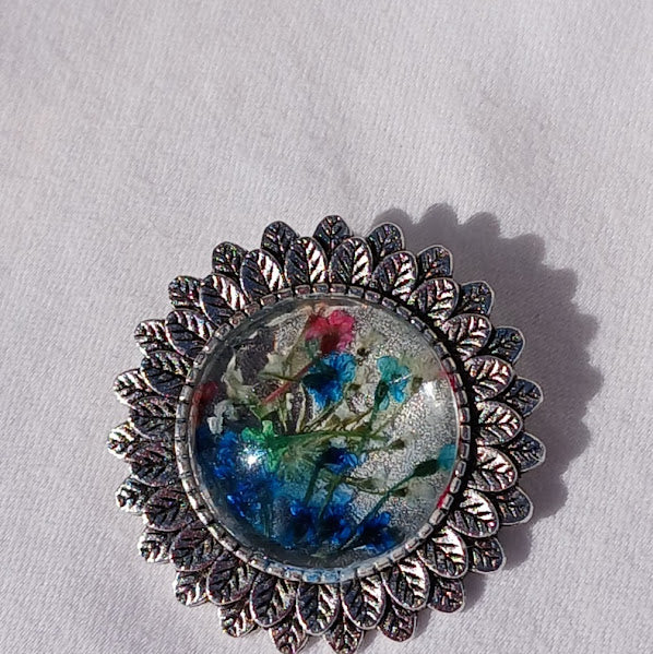 Beautiful, One of a Kind, Handmade, Dried Flower Brooch.  Unique and fun to pin on a sweater or scarf. Colorful with real dried flowers