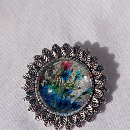 Beautiful, One of a Kind, Handmade, Dried Flower Brooch.  Unique and fun to pin on a sweater or scarf. Colorful with real dried flowers