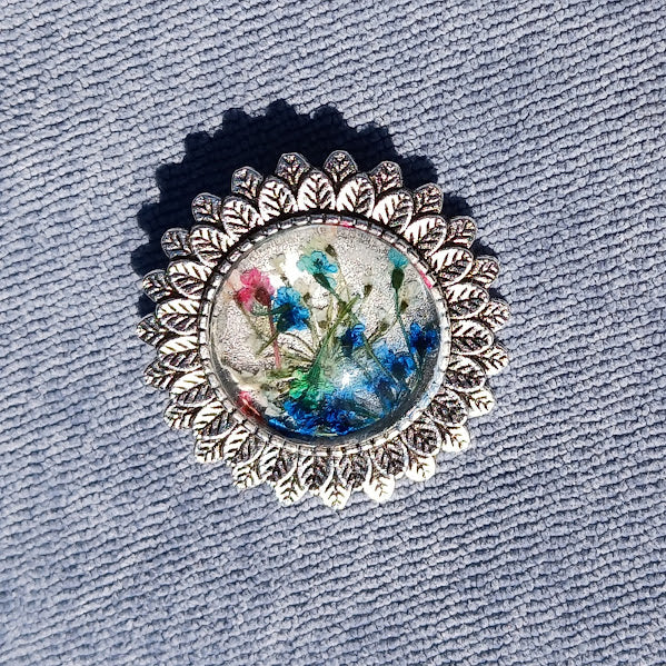 Beautiful, One of a Kind, Handmade, Dried Flower Brooch.  Unique and fun to pin on a sweater or scarf. Colorful with real dried flowers