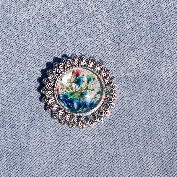 Beautiful, One of a Kind, Handmade, Dried Flower Brooch.  Unique and fun to pin on a sweater or scarf. Colorful with real dried flowers