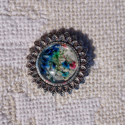 Beautiful, One of a Kind, Handmade, Dried Flower Brooch.  Unique and fun to pin on a sweater or scarf. Colorful with real dried flowers