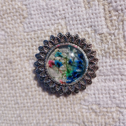 Beautiful, One of a Kind, Handmade, Dried Flower Brooch.  Unique and fun to pin on a sweater or scarf. Colorful with real dried flowers