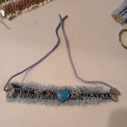 Beaded denim bracelet,