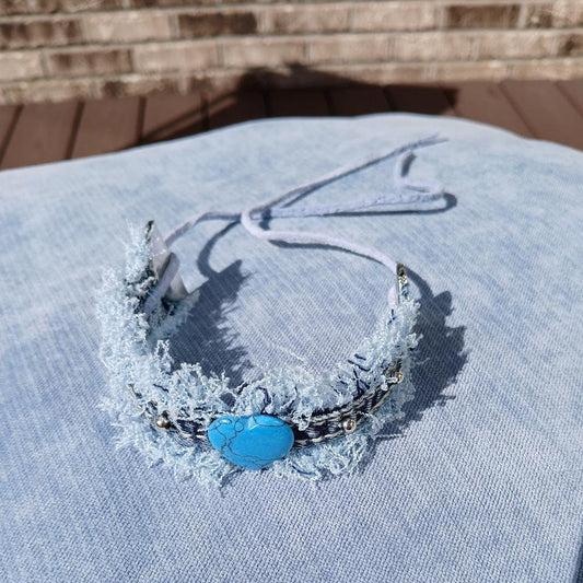 Beaded denim bracelet,