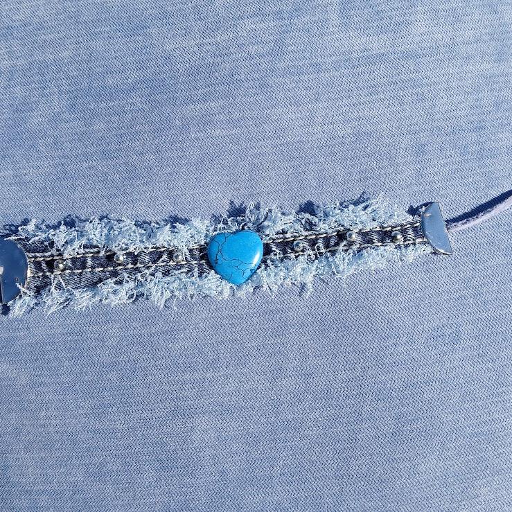 Beaded denim bracelet,