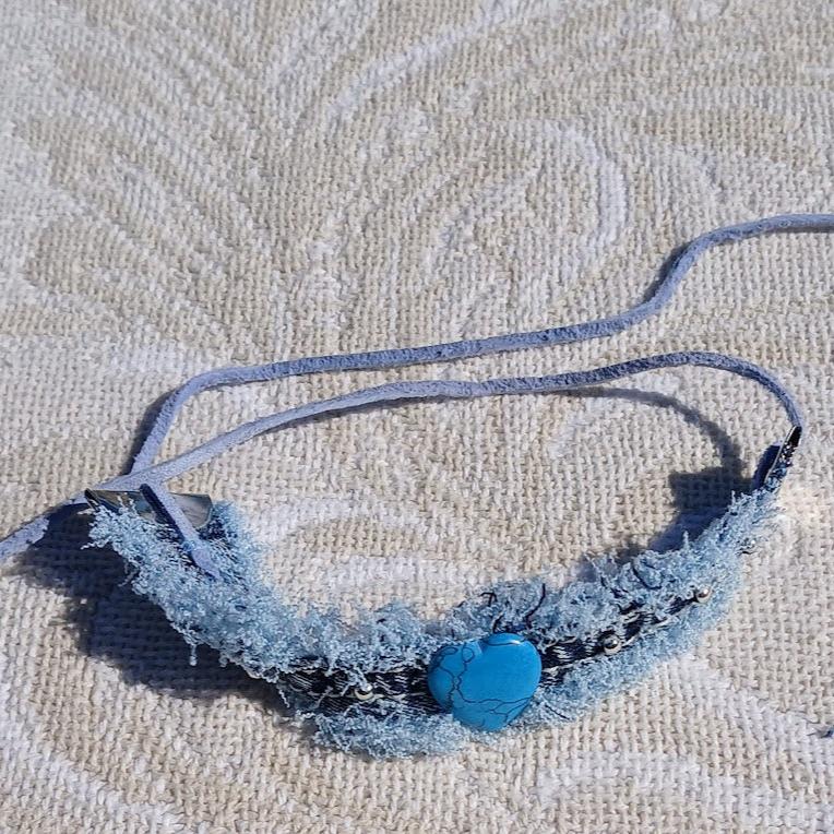 Beaded denim bracelet,