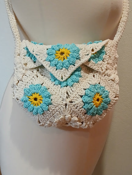 Granny Square Handbag, fully lined in cotton, cross body strap,