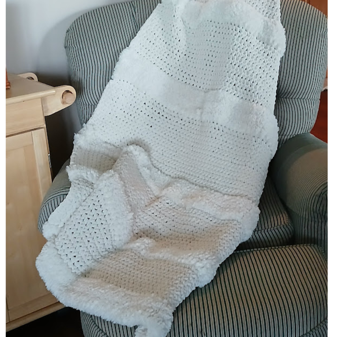 Handmade Crocheted Blanket in Winter White Bulky Yarn.