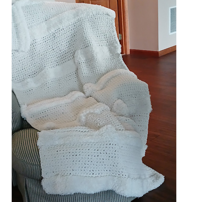 Handmade Crocheted Blanket in Winter White Bulky Yarn.