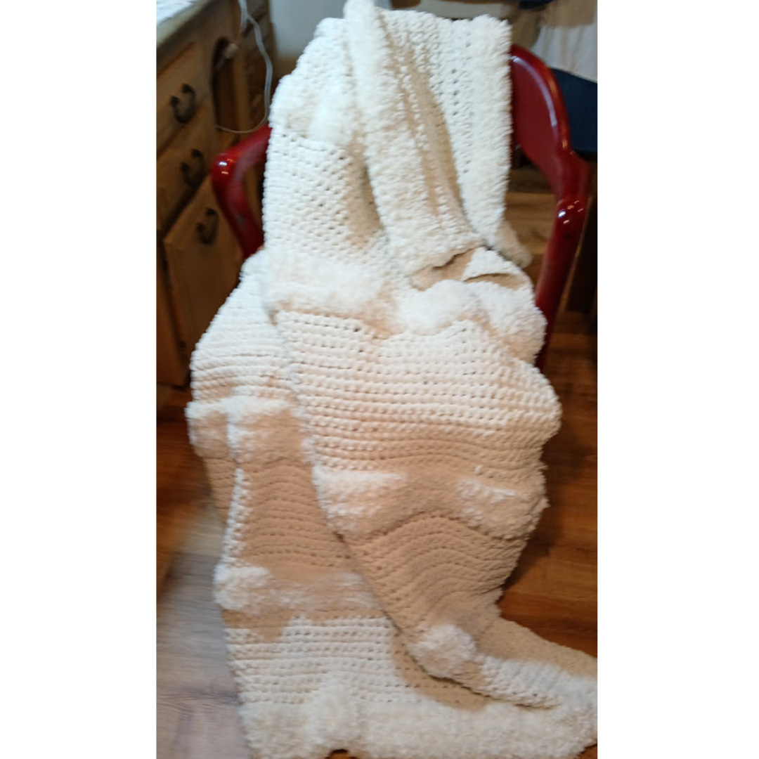 Handmade Crocheted Blanket in Winter White Bulky Yarn.