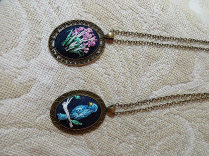 Hand Embroidered Pendant, Old fashioned Pendant and chain, One of a kind, no exact duplicates. (Copy) (Copy)