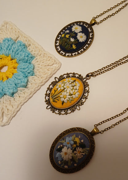 Hand Embroidered Pendant, Old fashioned Pendant and chain, One of a kind, no exact duplicates. (Copy) (Copy)