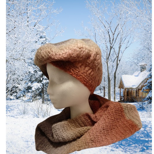 Knitted Hat & Cowl Set 01, Hand Crocheted Angora yarn