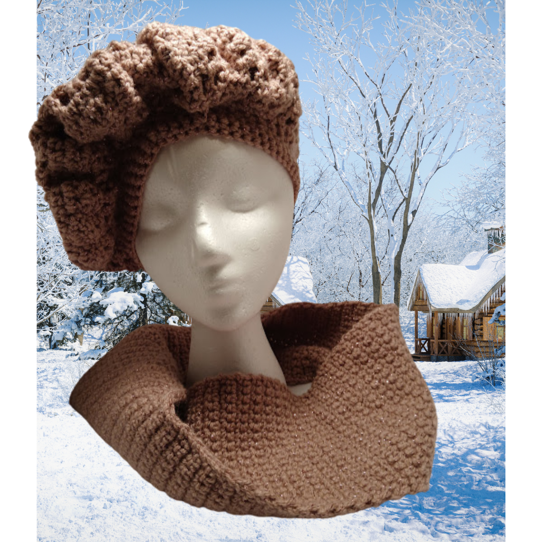 Hat & Cowl Set 02,Hand Crochet with soft acrylic yarn,