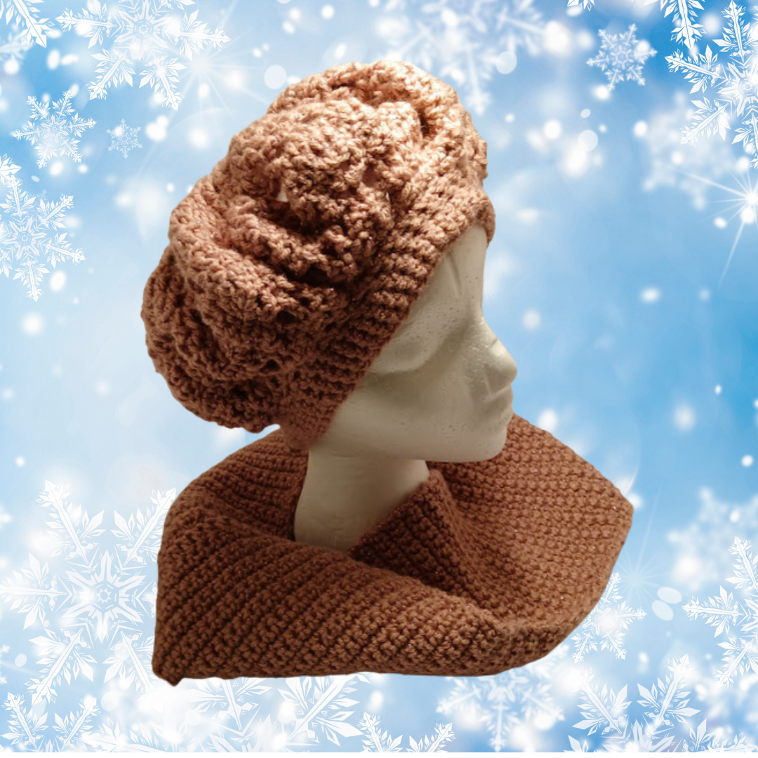 Hat & Cowl Set 02,Hand Crochet with soft acrylic yarn,