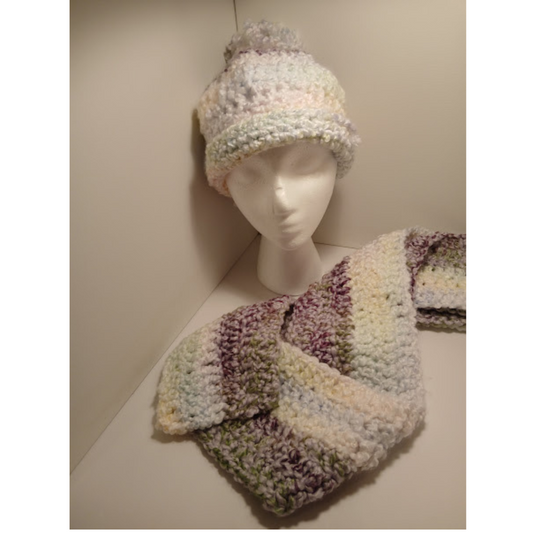 Hat and Scarf set 01, hand crocheted with acrylic yarn