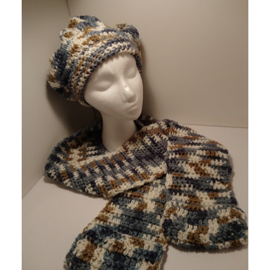 Hat and Scarf Set 02, hand crocheted with wool/polyester yarn