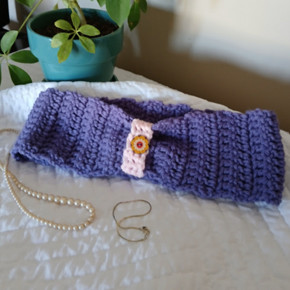 Handmade Headband / Neck warmer with decorative flower.  Crochet, Handmade, Unique, birthday, Christmas, gift for her, Ear warmer