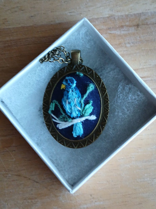 Hand Embroidered Pendant, Old fashioned pendant and chain, one of a kind, no exact duplicates.