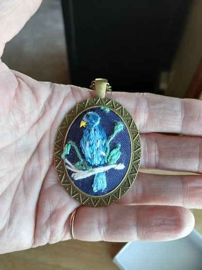 Hand Embroidered Pendant, Old fashioned pendant and chain, one of a kind, no exact duplicates.