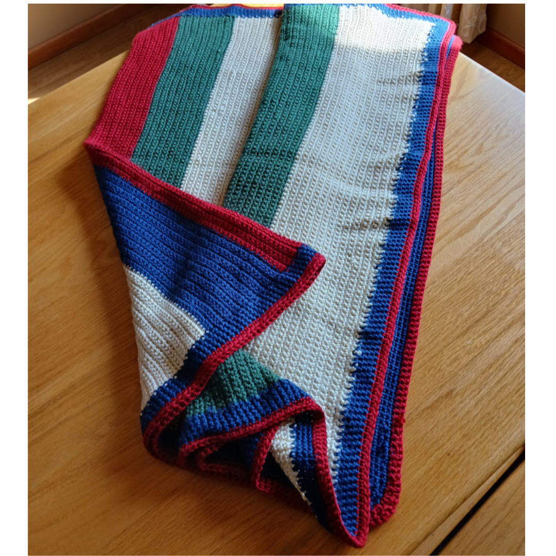 Blanket, or Sofa Throw, with very soft acrylic yarn.  Stripe Pattern Design.  A Heavy Blanket, Sofa Throw or Twin Blankket