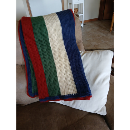 Blanket, or Sofa Throw, with very soft acrylic yarn.  Stripe Pattern Design.  A Heavy Blanket, Sofa Throw or Twin Blankket