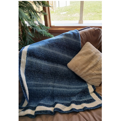 Sofa Throw in blue and white varigated, with white border