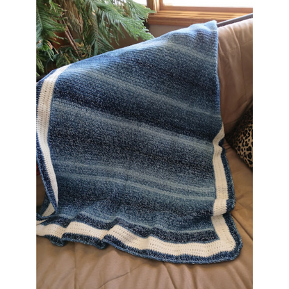 Sofa Throw in blue and white varigated, with white border