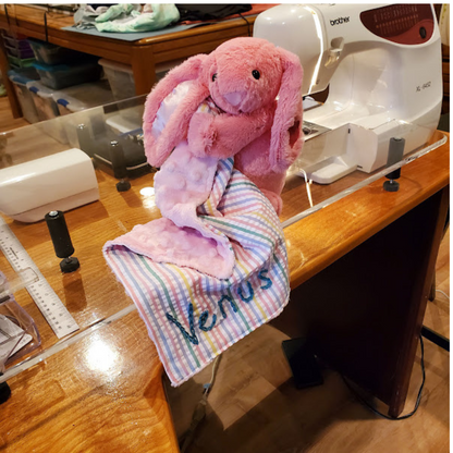 Handmade Bunny Lovey Blankie – Custom Heirloom Security Blanket with Plushie