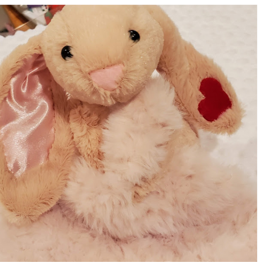 Handmade Lovey Blanket. Soft Bunny has silk ear to hold & safety eyes