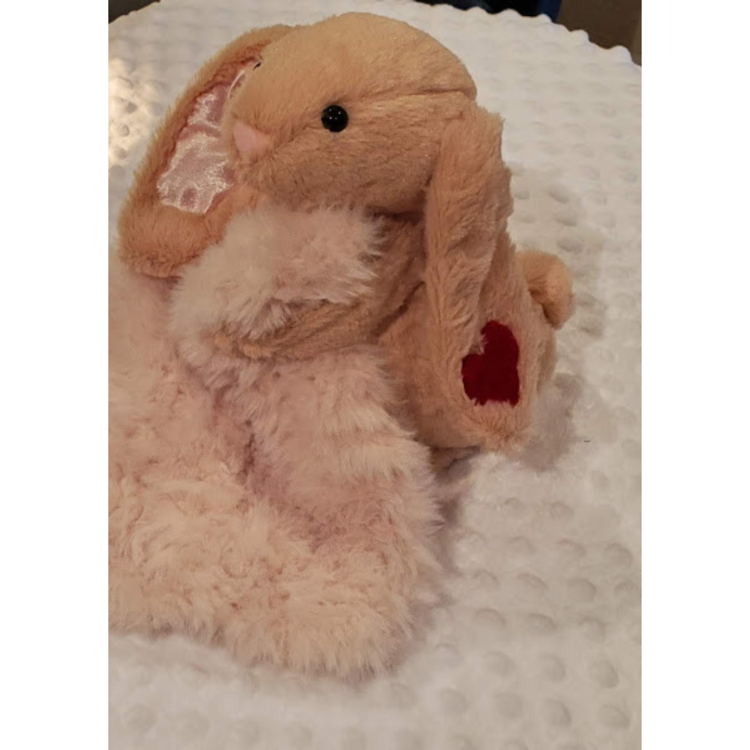 Handmade Lovey Blanket. Soft Bunny has silk ear to hold & safety eyes