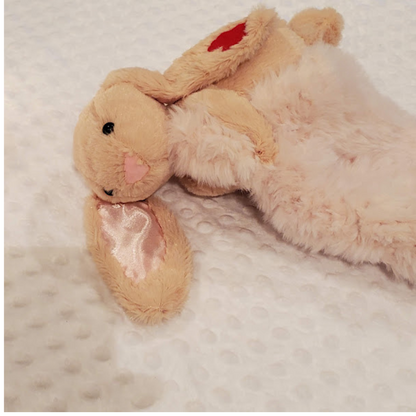 Handmade Lovey Blanket. Soft Bunny has silk ear to hold & safety eyes