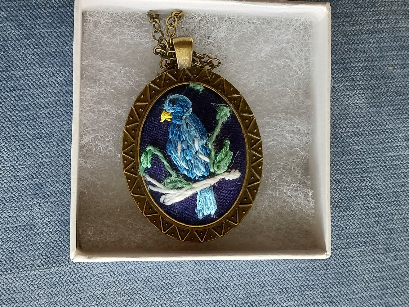 Hand Embroidered Pendant, Old fashioned pendant and chain, one of a kind, no exact duplicates.