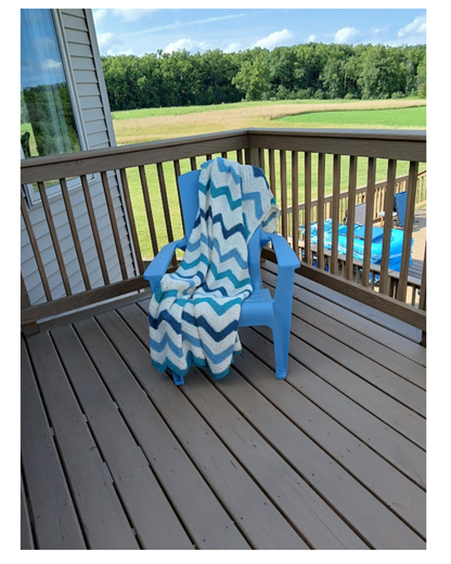 Blanket, Afghan, Sofa Throw in 3 shades of teal and chevron stripe.  Soft and cozy twin size blanket