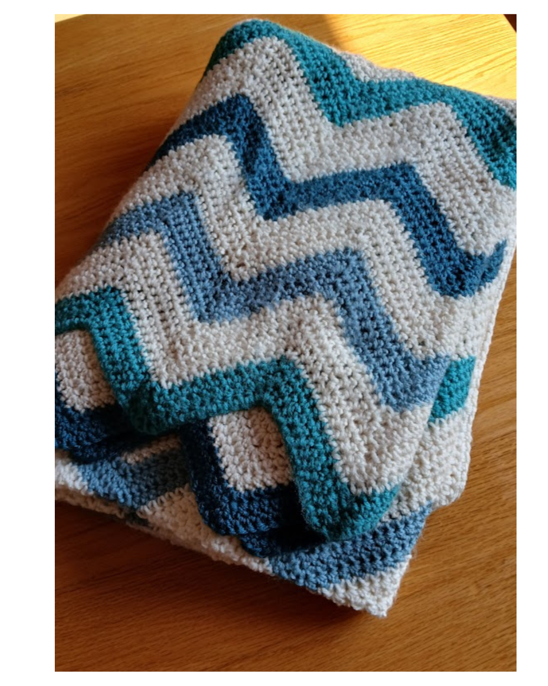 Blanket, Afghan, Sofa Throw in 3 shades of teal and chevron stripe.  Soft and cozy twin size blanket