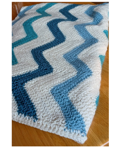 Blanket, Afghan, Sofa Throw in 3 shades of teal and chevron stripe.  Soft and cozy twin size blanket